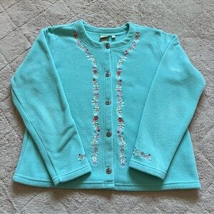 Vintage L.L. Bean Polartec Fleece Embroidered‎ Floral Cardigan Women’s Size L